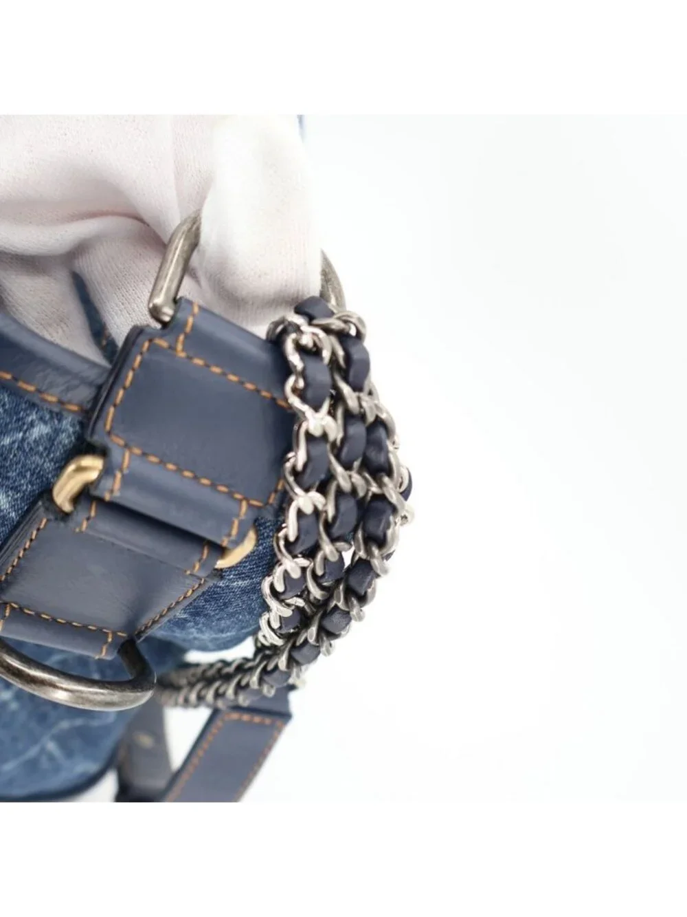Chanel Gabriel Denim Xleather Chain Shoulder Bag Blue Gold